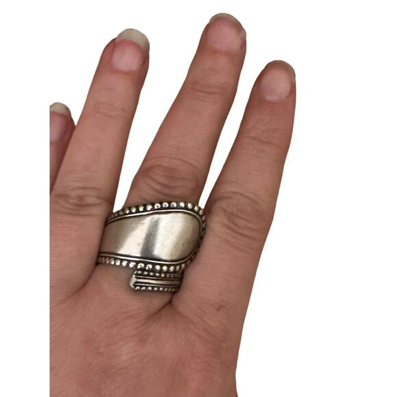 Size 11 Sterling Silver Plated Unisex Wrap Style Spoon Ring - Picture 5 of 6
